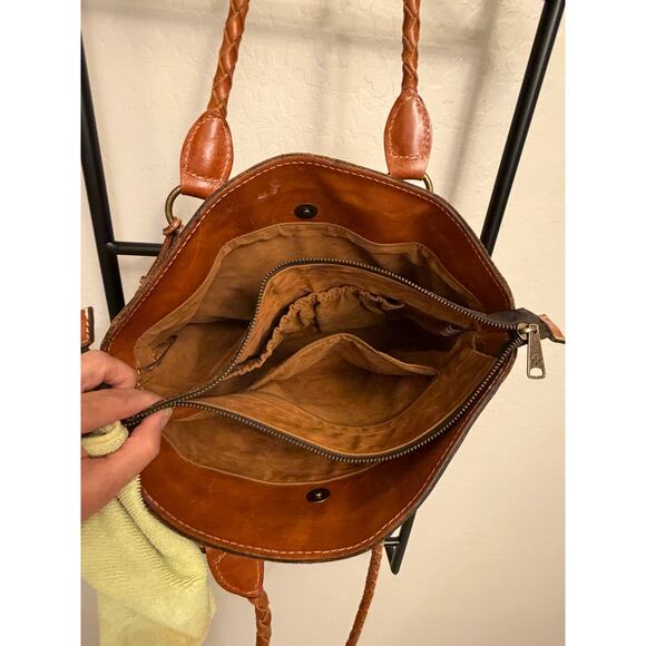 Patricia Nash Brown leather embossed purse/bag/tote braided straps tassel detail - Picture 4 of 9